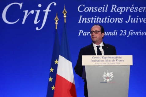 French President François Hollande says modern “anti-Semitism” stems from “hatred of Israel.” (Presidency of France)