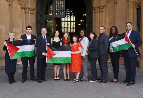 Jo Cox, fifth from left, with other MPs who joined Labour Friends of Palestine's in 2015. (Labour Friends of Palestine)